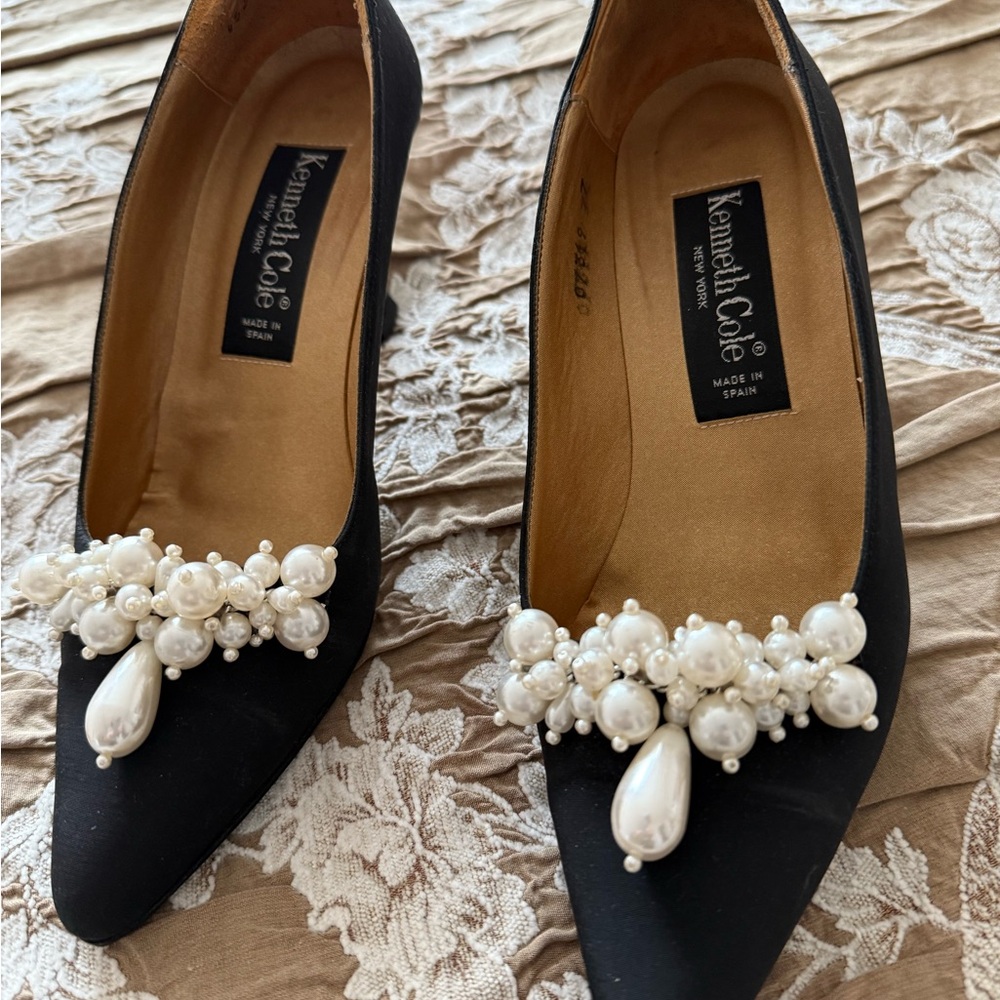 Kenneth Cole Black Heels with Pearl Accents